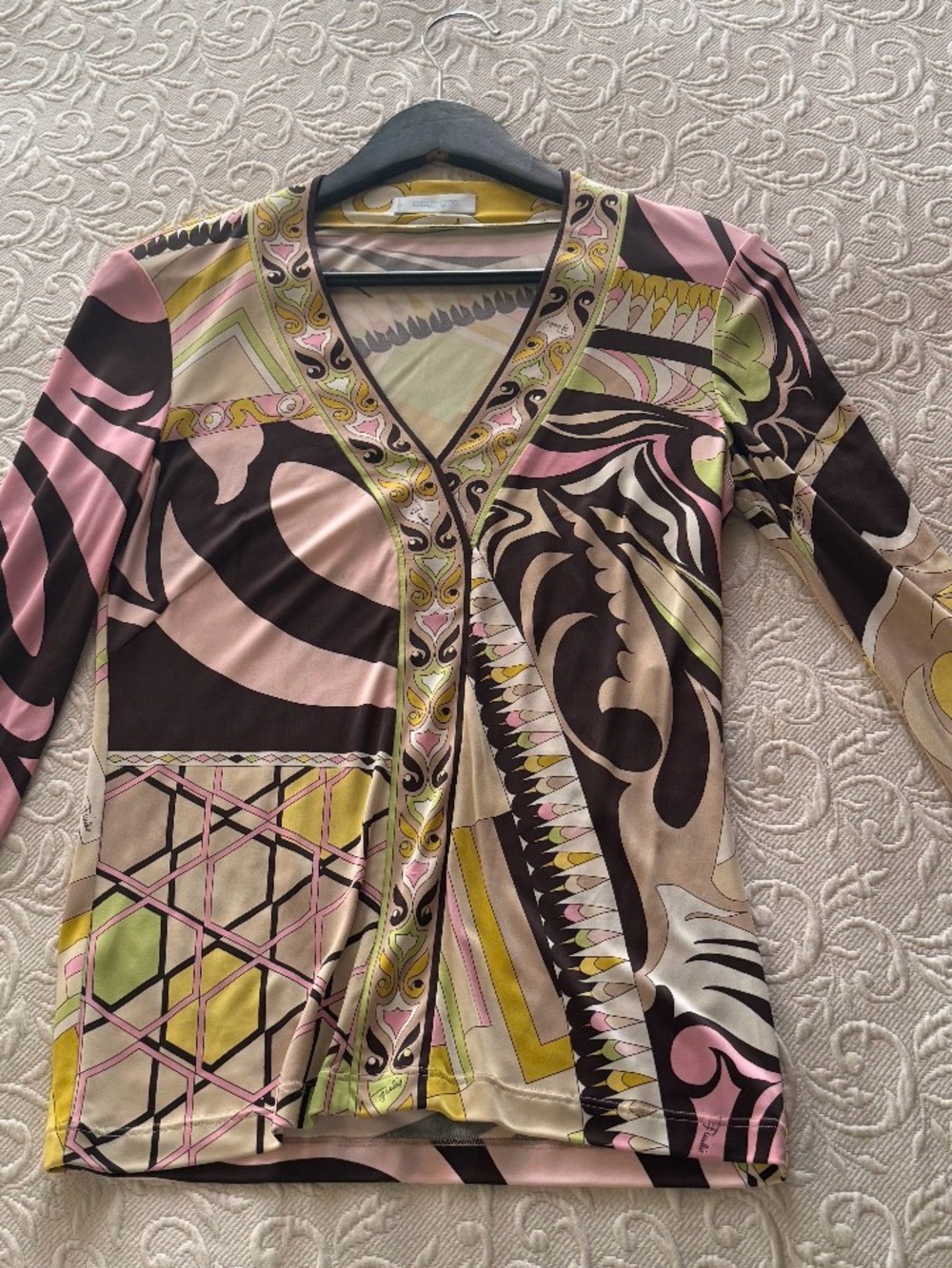 Emilio Pucci Multicolor Printed V-Neck Long Sleeve Top